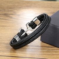 Simple Style Plaid Anchor Stainless Steel Pu Leather Leather Braid None None Couple Wristband main image 5