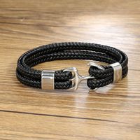 Simple Style Plaid Anchor Stainless Steel Pu Leather Leather Braid None None Couple Wristband main image 4