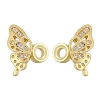 1 Pair 11.5 * Mm Hole 2~2.9mm Brass Zircon 18K Gold Plated Butterfly Polished Spacer Bars main image 4