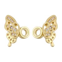 1 Pair 11.5 * Mm Hole 2~2.9mm Brass Zircon 18K Gold Plated Butterfly Polished Spacer Bars sku image 1