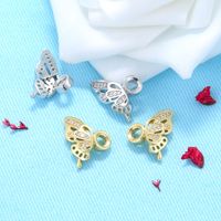 1 Pair 11.5 * Mm Hole 2~2.9mm Brass Zircon 18K Gold Plated Butterfly Polished Spacer Bars main image 1