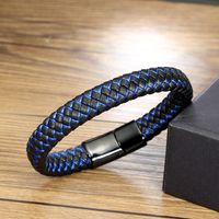 Casual Simple Style Plaid Stainless Steel Pu Leather Braid None Rhodium Plated Unisex Wristband main image 6