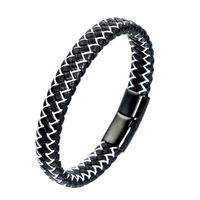 Casual Simple Style Plaid Stainless Steel Pu Leather Braid None Rhodium Plated Unisex Wristband sku image 1