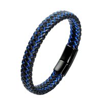 Casual Simple Style Plaid Stainless Steel Pu Leather Braid None Rhodium Plated Unisex Wristband main image 3