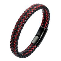 Casual Simple Style Plaid Stainless Steel Pu Leather Braid None Rhodium Plated Unisex Wristband sku image 3