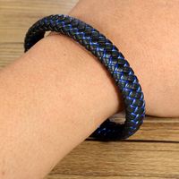 Casual Simple Style Plaid Stainless Steel Pu Leather Braid None Rhodium Plated Unisex Wristband main image 8