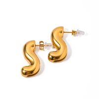 1 Pair IG Style S Shape 316 Stainless Steel  18K Gold Plated Ear Studs main image 5