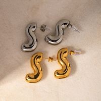 1 Pair IG Style S Shape 316 Stainless Steel  18K Gold Plated Ear Studs main image 1