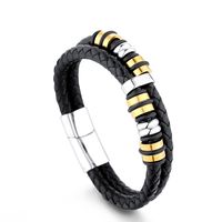 Simple Style Circle Plaid Stainless Steel Pu Leather Braid None 18K Gold Plated Unisex Wristband sku image 2