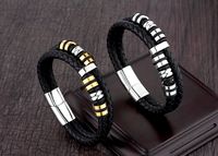 Simple Style Circle Plaid Stainless Steel Pu Leather Braid None 18K Gold Plated Unisex Wristband main image 3