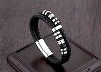 Simple Style Circle Plaid Stainless Steel Pu Leather Braid None 18K Gold Plated Unisex Wristband main image 5