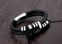 Simple Style Circle Plaid Stainless Steel Pu Leather Braid None 18K Gold Plated Unisex Wristband main image 4