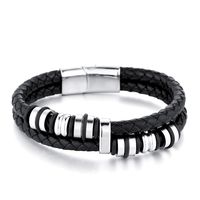 Simple Style Circle Plaid Stainless Steel Pu Leather Braid None 18K Gold Plated Unisex Wristband sku image 1