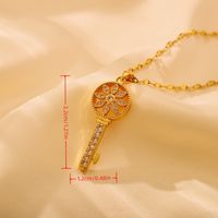 Titanium Steel Simple Style Shiny Round Key Hollow Out Inlay Zircon Pendant Necklace main image 2