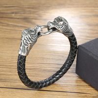 Cool Style Animal Jaguar Stainless Steel Pu Leather Braid None None Unisex Wristband main image 3