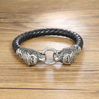 Cool Style Animal Jaguar Stainless Steel Pu Leather Braid None None Unisex Wristband main image 2