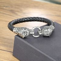 Cool Style Animal Jaguar Stainless Steel Pu Leather Braid None None Unisex Wristband main image 5