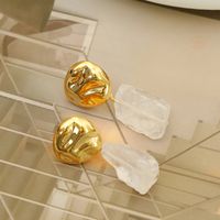 1 Pair Simple Style British Style Irregular Natural Stone Copper 18K Gold Plated Drop Earrings main image 1