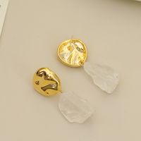 1 Pair Simple Style British Style Irregular Natural Stone Copper 18K Gold Plated Drop Earrings main image 3