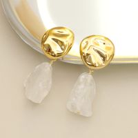 1 Pair Simple Style British Style Irregular Natural Stone Copper 18K Gold Plated Drop Earrings main image 5