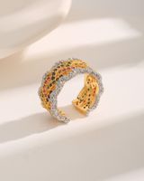 Wholesale Glam Shiny Geometric Copper Inlay 18K Gold Plated Zircon Open Rings main image 4