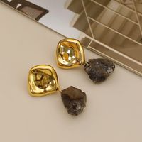 1 Pair Simple Style British Style Irregular Natural Stone Copper 18K Gold Plated Drop Earrings main image 6