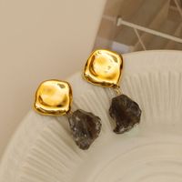 1 Pair Simple Style British Style Irregular Natural Stone Copper 18K Gold Plated Drop Earrings main image 7