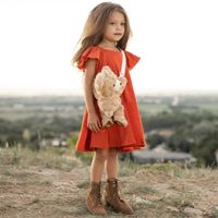 Cute Solid Color Cotton And Linen Girls Dresses main image 5