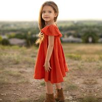 Cute Solid Color Cotton And Linen Girls Dresses main image 4