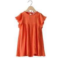 Cute Solid Color Cotton And Linen Girls Dresses sku image 1