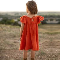 Cute Solid Color Cotton And Linen Girls Dresses main image 3