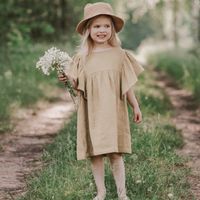 Casual Solid Color Cotton And Linen Girls Dresses main image 6