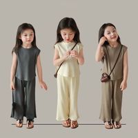 Casual Solid Color Polyester Girls Clothing Sets main image 1
