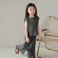 Casual Solid Color Polyester Girls Clothing Sets main image 5
