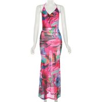 Women's Strap Dress Elegant Halter Neck Sleeveless Color Block Maxi Long Dress Daily main image 4