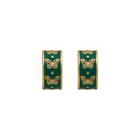 1 Pair Vintage Style Artistic C Shape Butterfly Enamel Shell Copper 18K Gold Plated Ear Studs main image 3