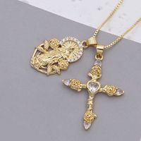 Le Cuivre Plaqué Or 18K Style IG Brillant Traverser Vierge Marie Rose Incruster Zircon Pendentif main image 4