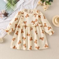 Simple Style Bear Printing Bear Cotton Blend Girls Dresses sku image 1