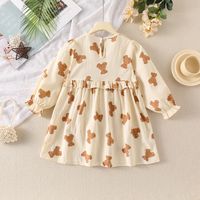 Simple Style Bear Printing Bear Cotton Blend Girls Dresses main image 2