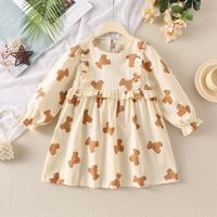Simple Style Bear Printing Bear Cotton Blend Girls Dresses main image 5