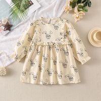 Simple Style Bear Printing Bear Cotton Blend Girls Dresses sku image 10