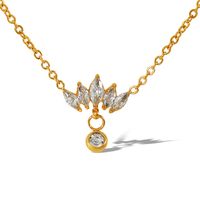 Titanium Steel 18K Gold Plated Elegant Shiny Crown Inlay Rhinestones Pendant Necklace main image 3