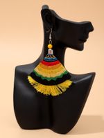 1 Pair Hawaiian Vacation Ethnic Style Sector Color Block Embroidery Tassel Cloth Drop Earrings main image 3