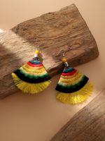 1 Pair Hawaiian Vacation Ethnic Style Sector Color Block Embroidery Tassel Cloth Drop Earrings main image 5