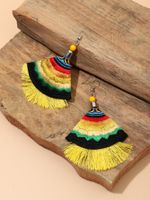 1 Pair Hawaiian Vacation Ethnic Style Sector Color Block Embroidery Tassel Cloth Drop Earrings main image 4