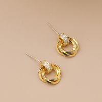 1 Pair Vintage Style Simple Style Geometric Round Inlay Copper Zircon 18K Gold Plated Ear Studs main image 6
