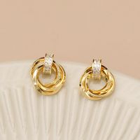 1 Pair Vintage Style Simple Style Geometric Round Inlay Copper Zircon 18K Gold Plated Ear Studs main image 4