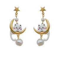 1 Pair Simple Style Classic Style Cat Patchwork Alloy Drop Earrings main image 4