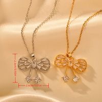 Copper Classical Handmade Funny Bow Knot Inlay Zircon Pendant Necklace main image 2