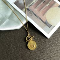 Copper 18K Gold Plated Simple Style Streetwear Human Round Toggle Pendant Necklace main image 1